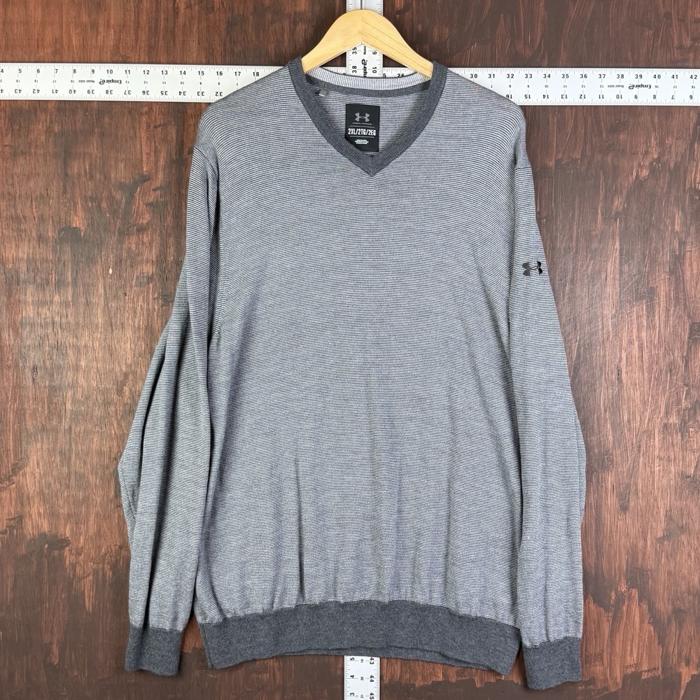 Under Armour Golf Performance Sweater V-Neck Wool 1294693 Gray Mens 2XL XXL UA